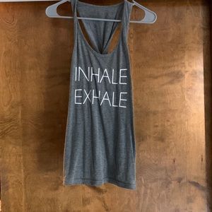 Grey yoga tank. Graphic tank. Inhale Exhale